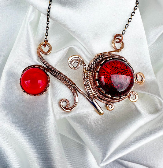 Spiral Red Dragon Eye Bronze Necklace