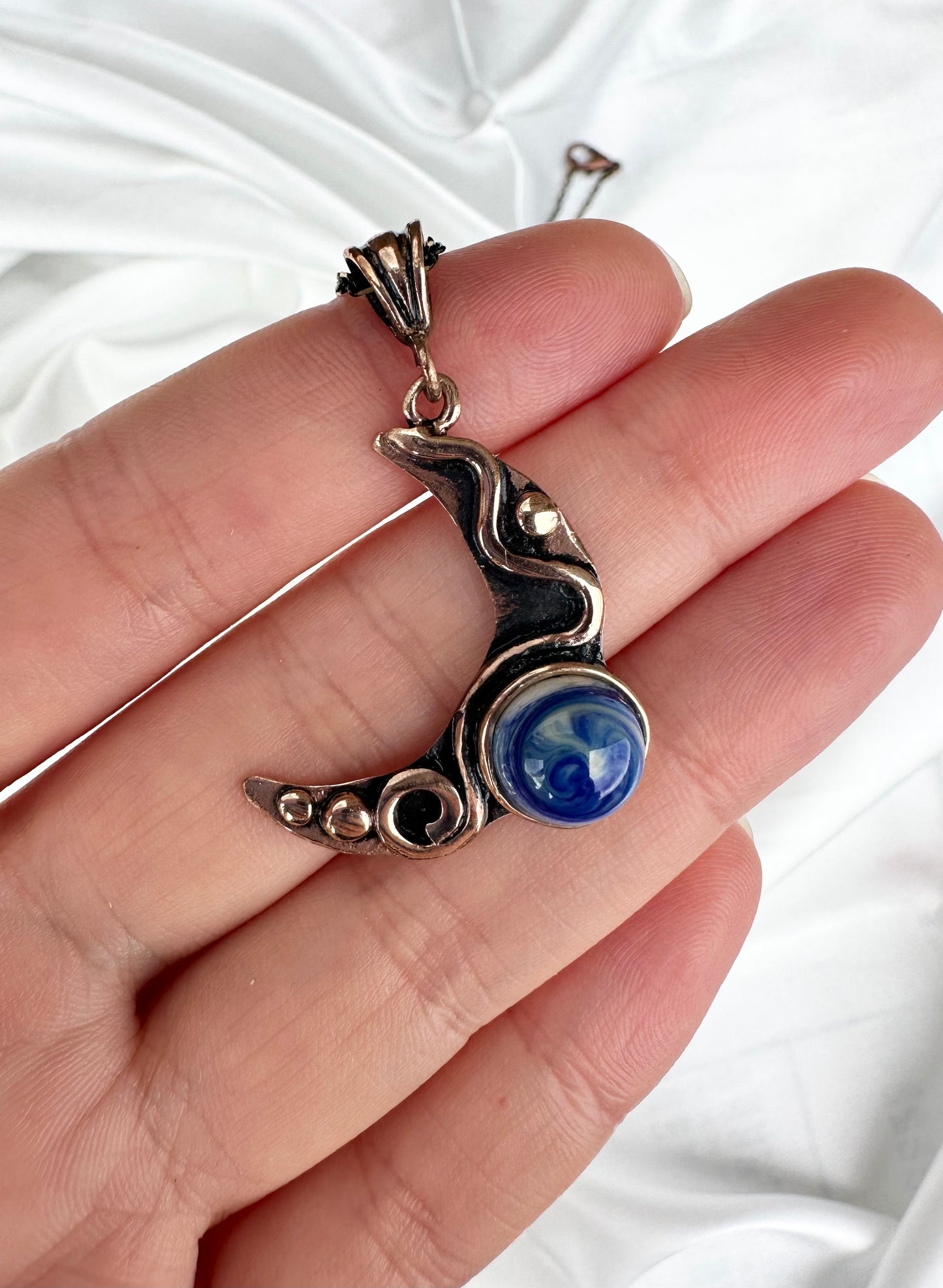 Moon Sky Celestial Bronze Real Glass Necklace