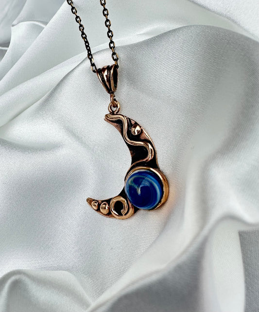Moon Sky Celestial Bronze Real Glass Necklace